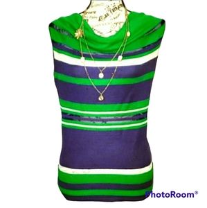 ANN KLEIN Nautical Striped Drape-Neck Top